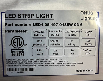 Led strip light 24v-5mm-3000k